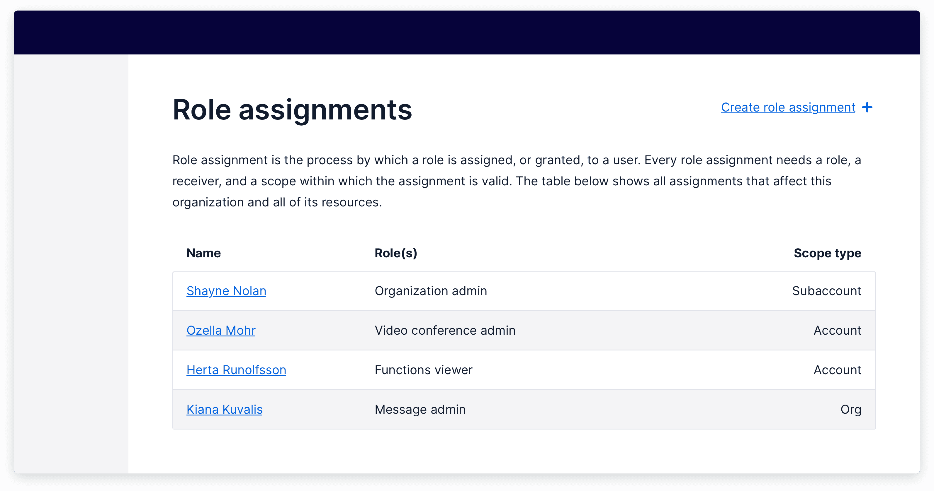 table with a primary action link